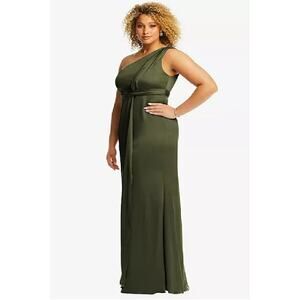Dessy Collection Cold Shoulder Maxi Dress Trumpet Skirt Olive Green Size 16 NEW